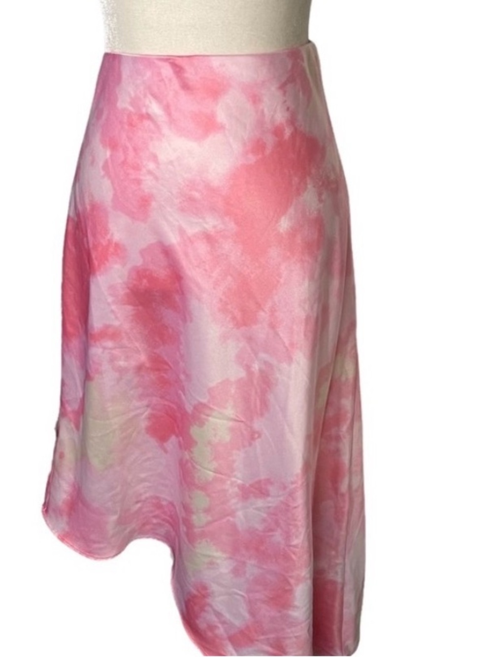 Candies y2k pink tie dye asymmetrical skirt elastic waist women small silky